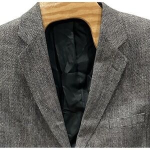 Stafford 100% Silk Blazer Mens 46R Grey /Black Herringbone Sport Coat Lined